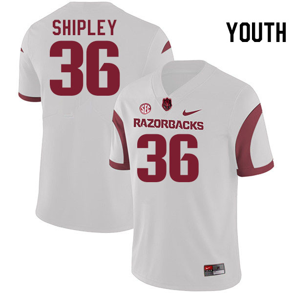 Youth #36 Matthew Shipley Arkansas Razorbacks College Football Jerseys Stitched-White